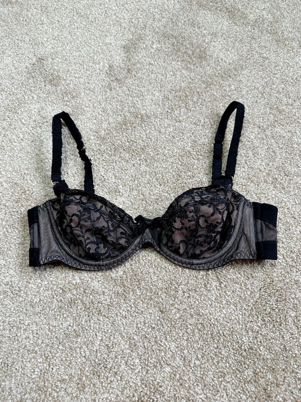 Agent Provocateur Black Lace Demi Unlined Bra Size 36B